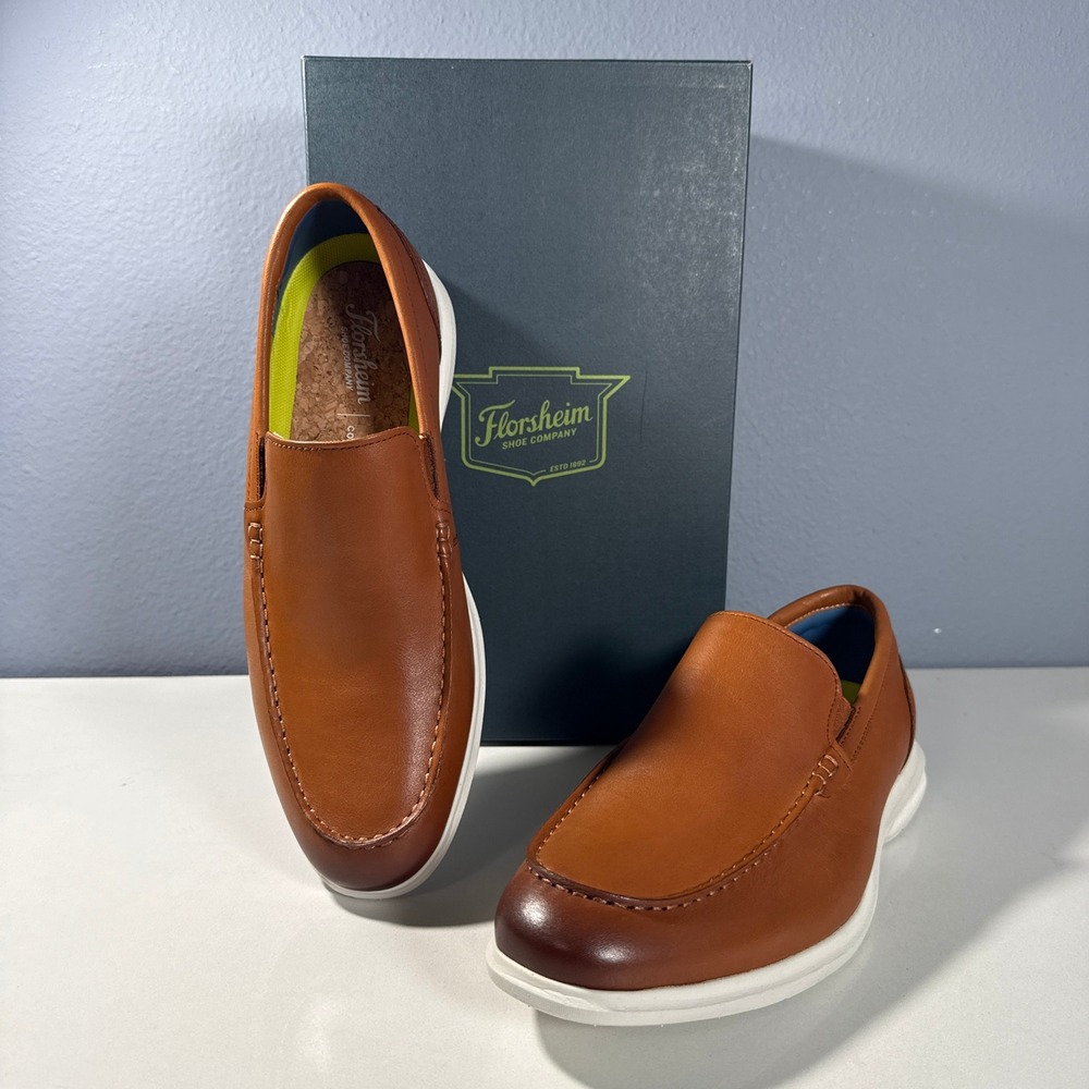 Florsheim Norwalk MT Slip Cognac Leather Loafers Mens 10.5 Wide